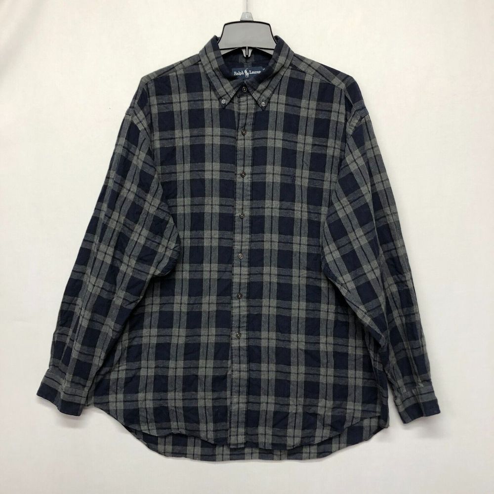 Vintage Ralph Lauren Men Blaire Button Shirt Top Size XL X-Large Plaid B238 -1